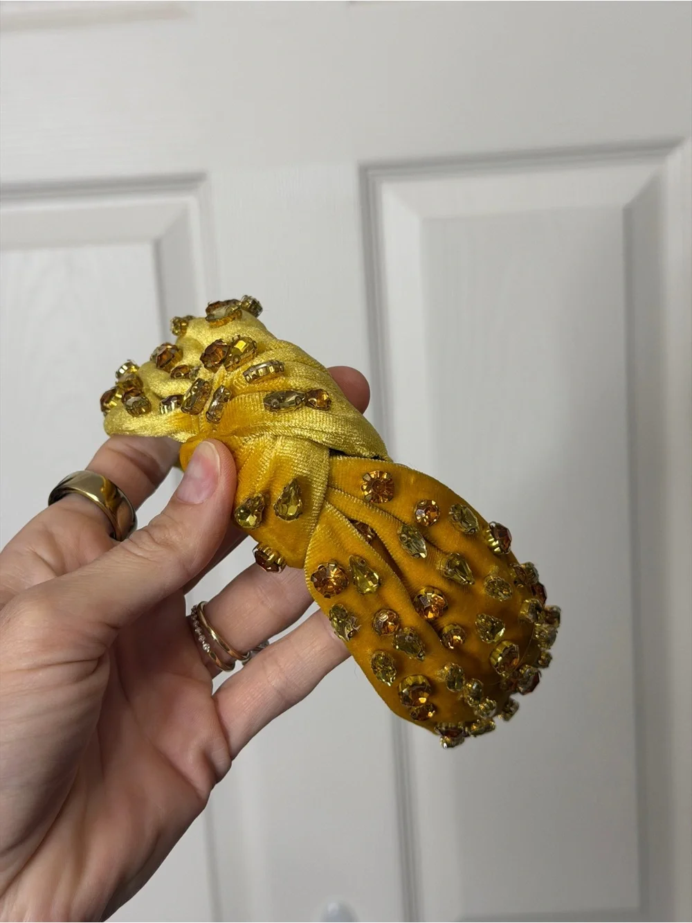 Bejeweled Yellow Velvet Knotted Headband